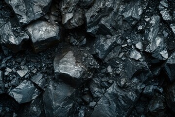 Close-up of rough coal surfaces showing intricate textures and subtle variations in color