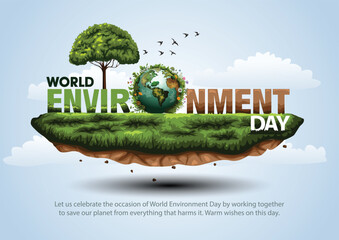 world environment day poster. green plant and globe. abstract vector illustration design.