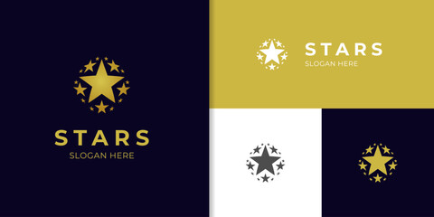 Globe star logo design with gold around stars concept idea. rising star symbol, galaxy logo elements