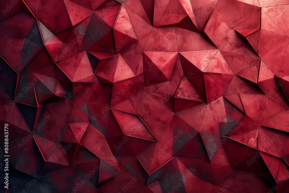 Poster this image showcases a stunning abstract pattern consisting of various red geometric triangles, crea