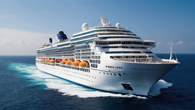 Cruise ship in the middle of the ocean, sailing ship.