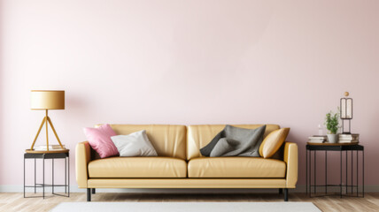 Elegant Living Room Interior with Golden Sofa