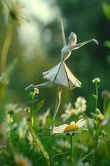 3d ballerina dancing on a daisy flower in forest made with generative AI