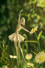 3d ballerina dancing on a daisy flower in forest made with generative AI