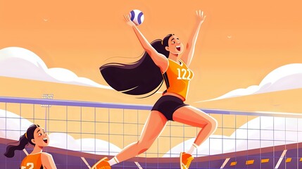 Joyful Volleyball Player Radiating Determined Energy