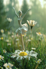3d ballerina dancing on a daisy flower in forest made with generative AI