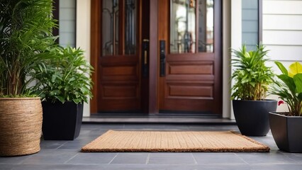 Rug in front of the front door, modern home design.
