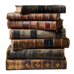 Stack of old books PNG. Old book stack with worn out paper and torn out pages PNG. Dark academia...