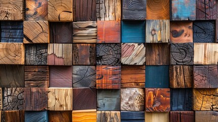 Artistic Wooden Mosaic Backdrop with Varied Wood Types and Rich Textures for Visual Arts and Crafts