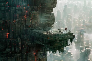 dystopian futuristic cityscape ruins with tiny figures aigenerated digital art