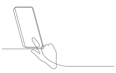 hand using smartphone minimalism graphic continuous line drawing