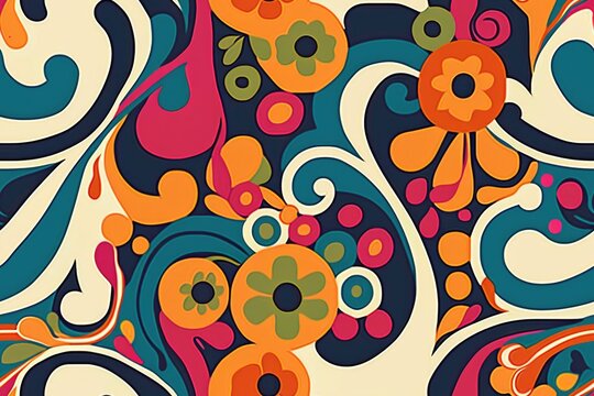 Psychedelic Abstract Pattern with Retro Color Palette and Fluid Shapes