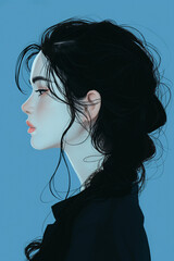 Naklejka premium Beautiful, minimalist black-haired girl