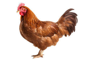 Fototapeta premium This is a photo of a rooster with bright red comb and brown feathers.