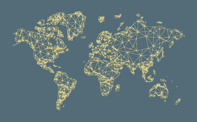 Minimalist world map atlas, digital communication and global business concept