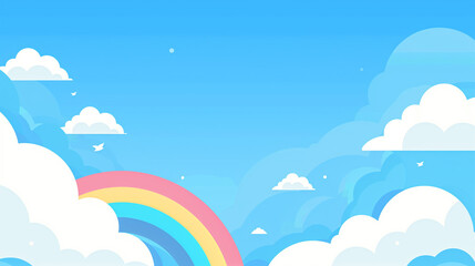 A rainbow is seen in the sky with a blue background. The sky is filled with clouds and the sun is shining brightly. The scene is bright and cheerful, and it conveys a sense of hope and positivity