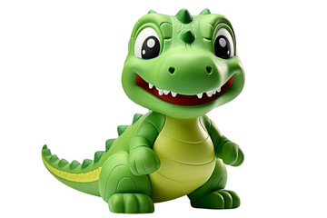 Fototapeta premium Cute green dinosaur toy with big eyes and a friendly smile.