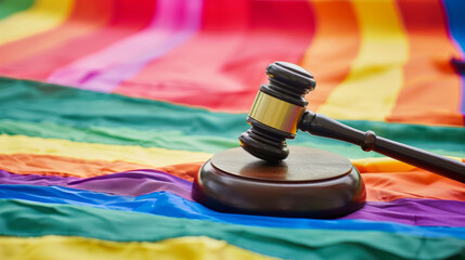Hammer and gavel against against rainbow flag. gay flag background Stock Photo photography