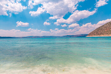 Salda Lake. Magnificent natural view combined with the turquoise water of Salda Lake and deep blue...