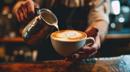 Barista making a cappuccino in a coffee shop