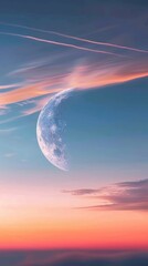 Obraz premium A large moon is in the sky above a beautiful sunset