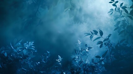 Fototapeta na wymiar Abstract Mystic Blue Scene: Intriguing Background with Plant Motifs
