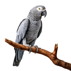 Obraz premium grey parrot sitting on a branch isolated on transparent background