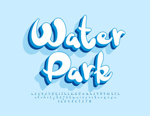 Vector playful flyer Water Park.   Funny handwritten Font. Creative 3D Alphabet Letters and Numbers set. 