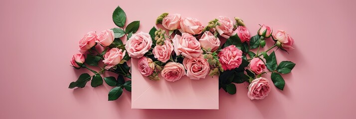 Envelope of Pink Roses on Delicate Background