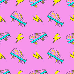 Roller skates seamless pattern. Vector illustration, background design, good for textile, wrapping paper, packaging.