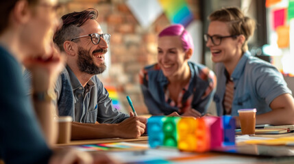 Happy situation business meeting with LGBTQ leader and team working in meeting room for marketing planning. Stock Photo photography - Powered by Adobe