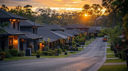 Residential areas with spacious houses and yards set back from the road provide space