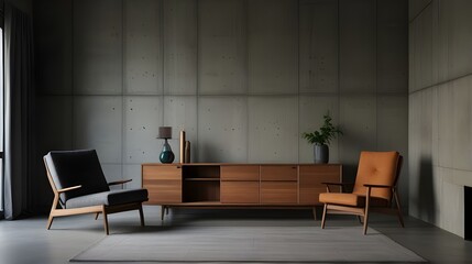 modern living room interior with flower vase on table