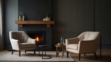 living interior room with leather sofa fireplace