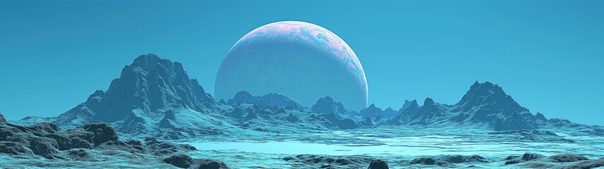 panoramic background for double screen or banner of a blue sky with a large planet in the middle