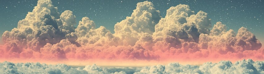 panoramic background for double screen or banner of a beautiful sky with a few clouds and stars