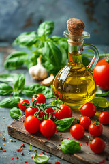 Fresh Italian Cooking Ingredients on Rustic Wooden Surface  