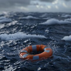 A life preserver is floating in the ocean