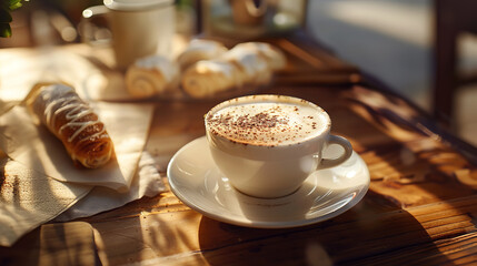 Cozy Italian Cafe with Cappuccino and Fresh Cannoli in Morning Light
