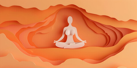 yoga in the lotus position in orange background.
