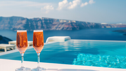 Sparkling cocktails by the pool area overlooking the sea