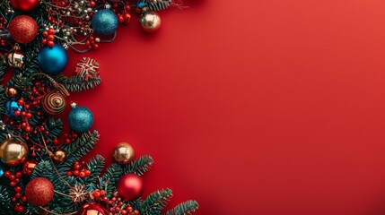 Minimalist Christmas Theme with Geometric Baubles, Tinsel, and Christmas Lights Border

