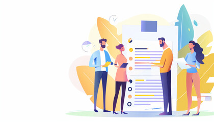 of a venture capital representative scrutinizing a business plan document, with entrepreneurs anxiously awaiting feedback, Entrepreneurs, Business, with copy space