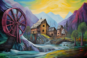 mystical mountain peak watermill