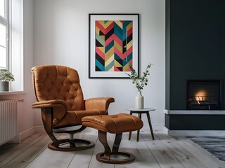 modern living room with chair stool white flower vase