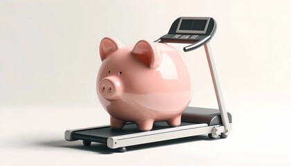 piggy bank on a treadmill concept of steady financial growth and the importance of financial planing 