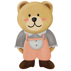 Adorable bear with vivid orange dungarees