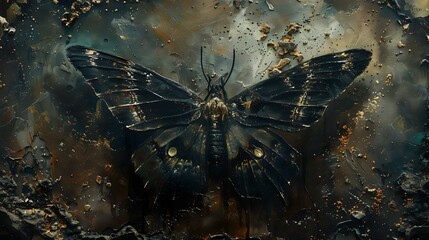 Hazy Moth Painting: Dark Theme, Beautifully Lit, Ivan Shishkin Influence