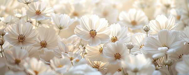 delicate fresh white flowers with gentle petals blooming in garden