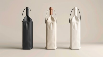 3D rendering of a blank wine bag template on a light grey background